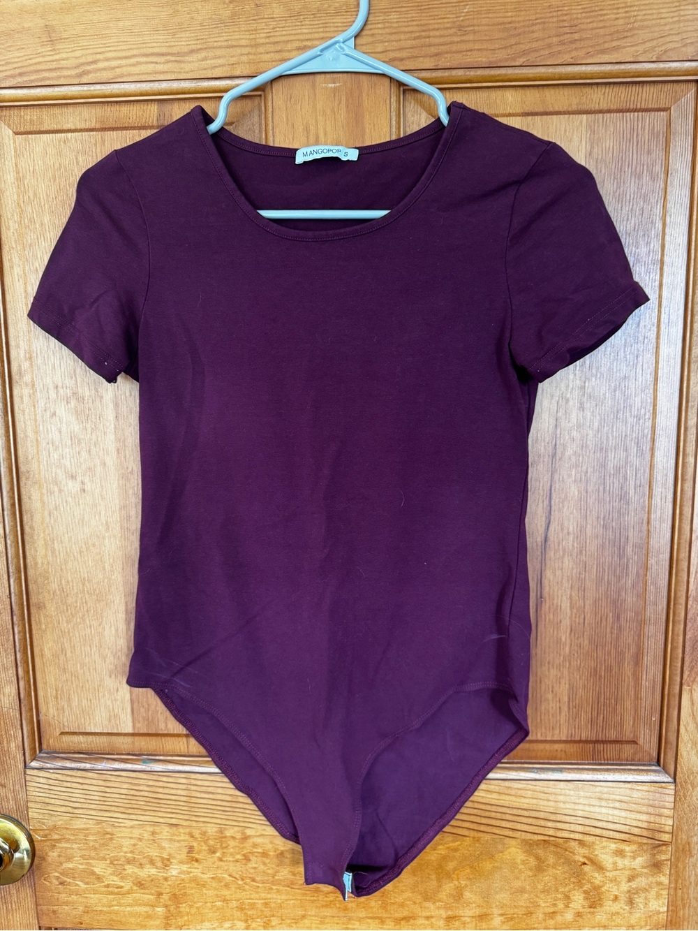 Mango Short Sleeve Scoop Neck Bodysuit in Plum
